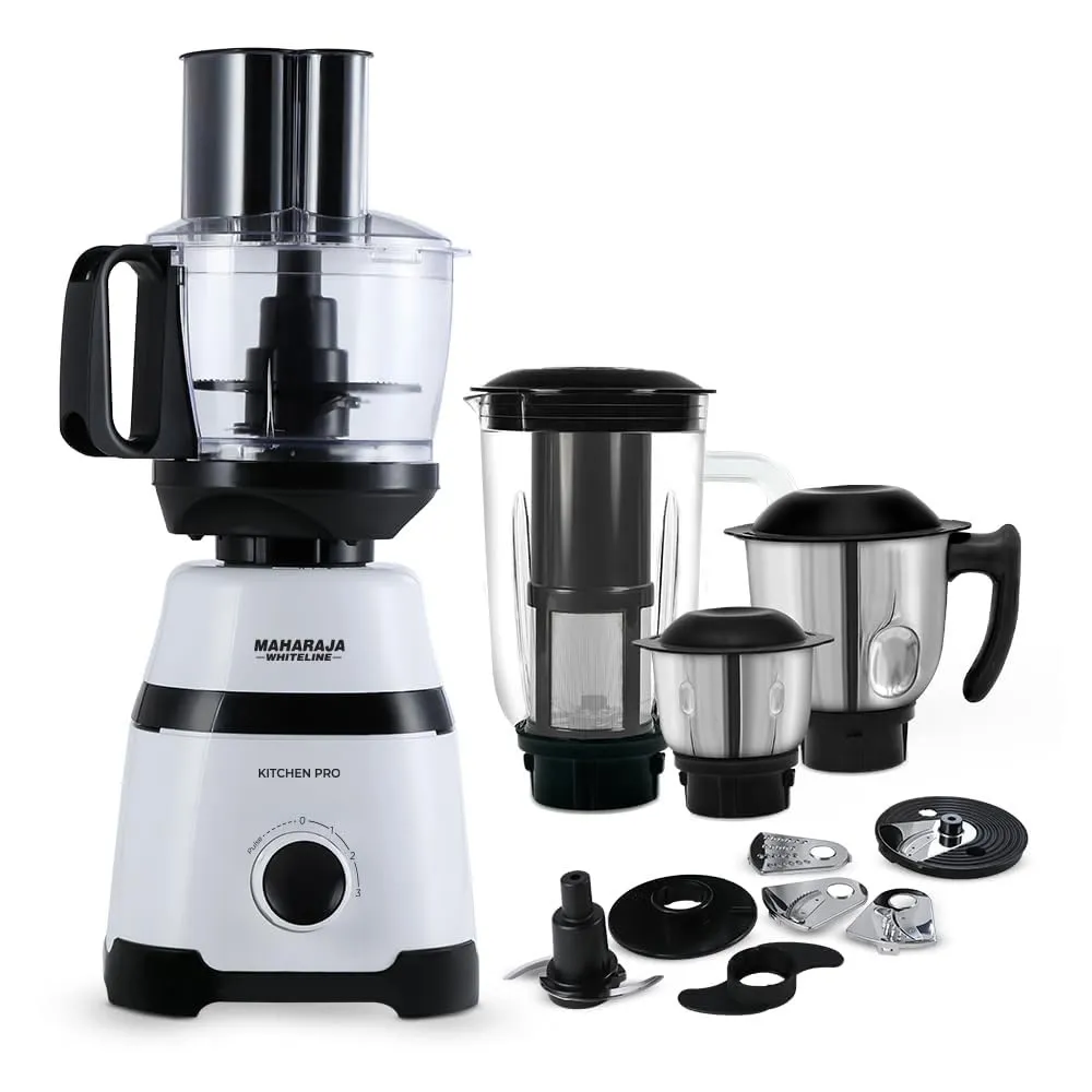Maharaja Whiteline Kitchen Pro 800 Watts Mixer Grinder (4 Jars, White  Black)