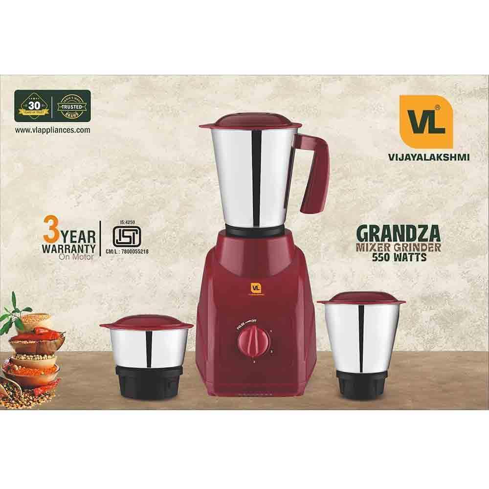 Vijayalakshmi Grandza 550W Mixer Grinder (3 Jars, Maroon