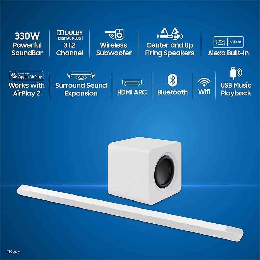 Samsung HW-S801B/XL Channel 330 Watts Wireless Soundbar With  Cinematic Sound (White)