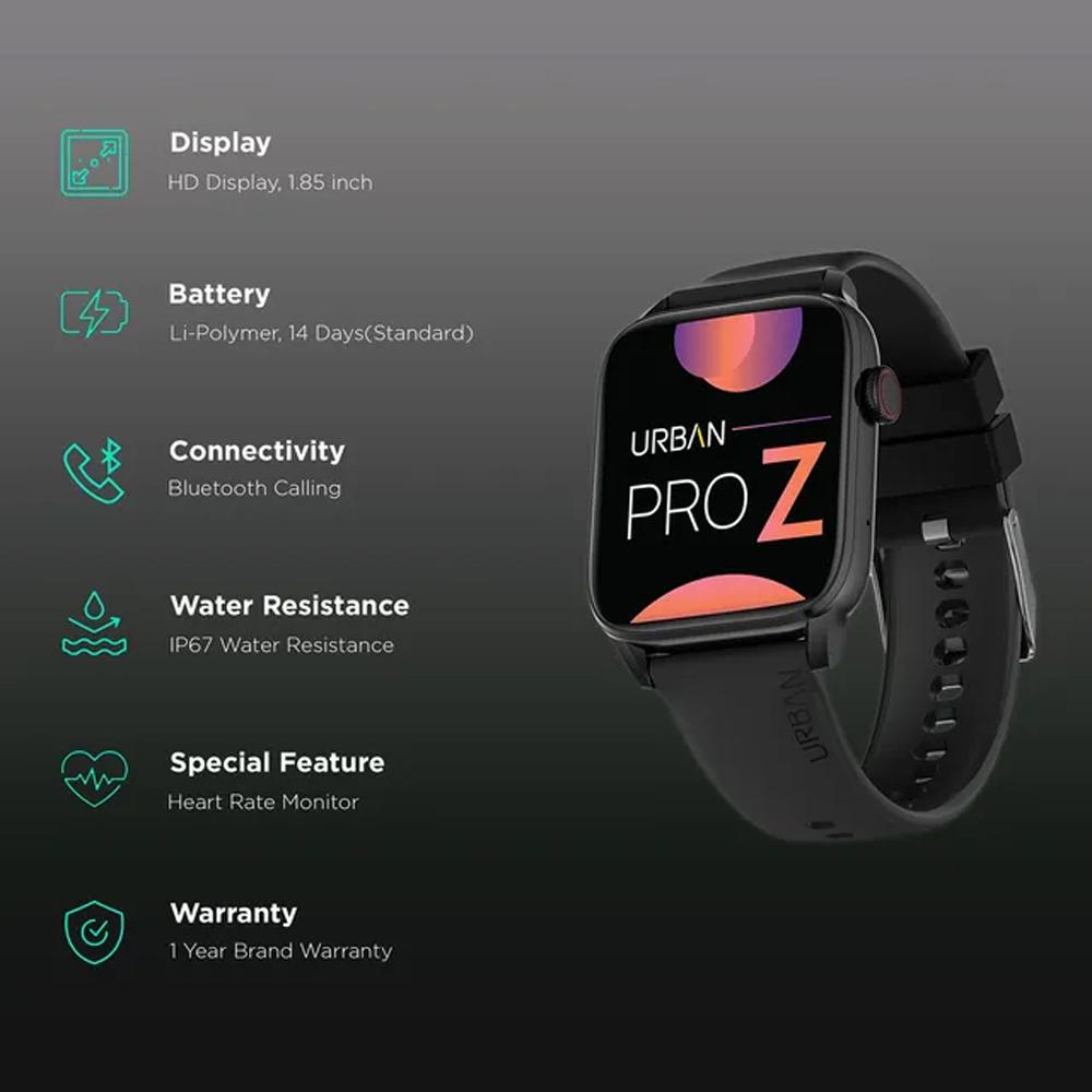 Inbase Urban Pro Z Smartwatch With Bluetooth Calling mm HD Display,  IP67 Water Resistant, Black Strap)