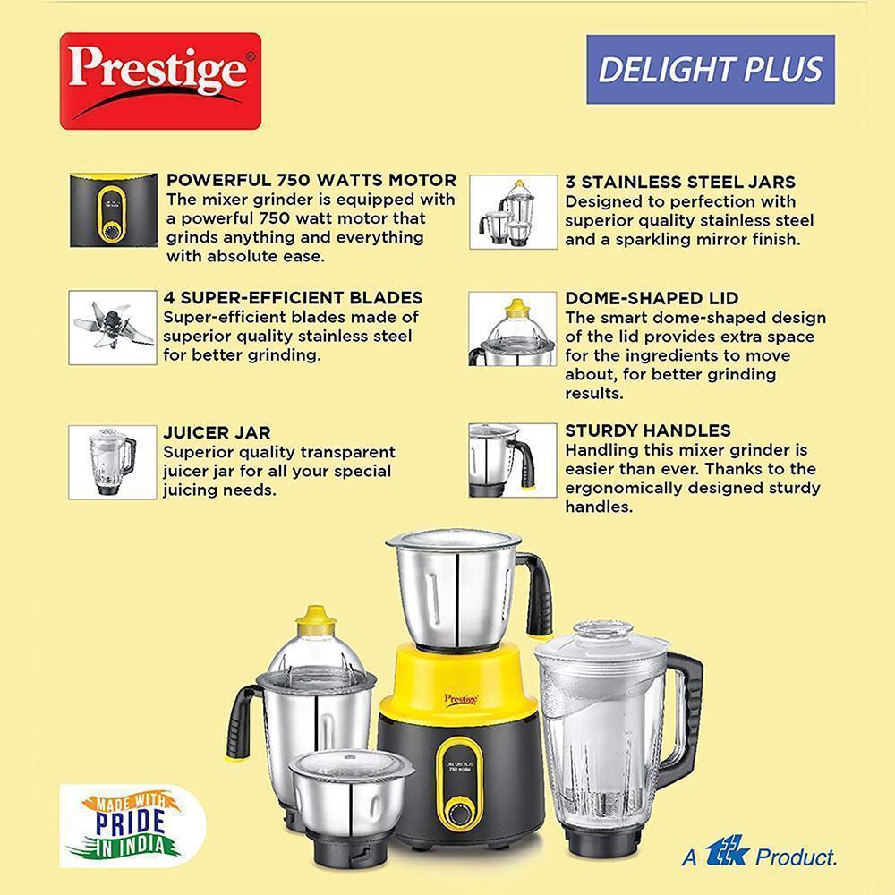 Prestige Delight Plus 750W Mixer Grinder (4 Jars) Top Quality