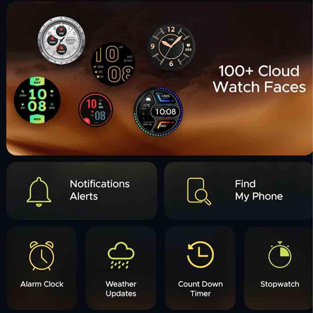 boAt Primia Ace Smart Watch (Charcoal Black Strap) with Health Tracker  mm Dial Size, IP68 Water Resistant,Built in Mic)