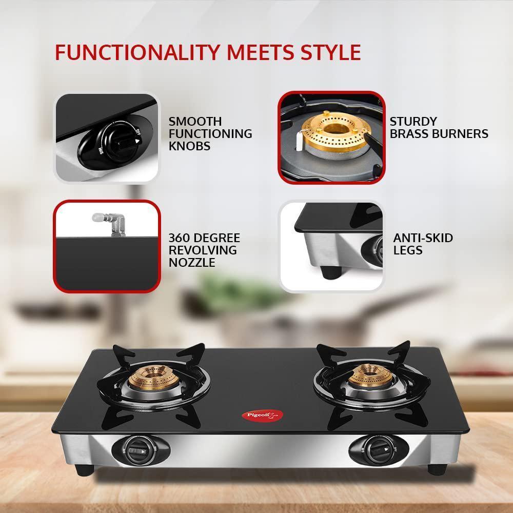 Pigeon special br Brass Burner Manual Gas Stove (Silver, Black)