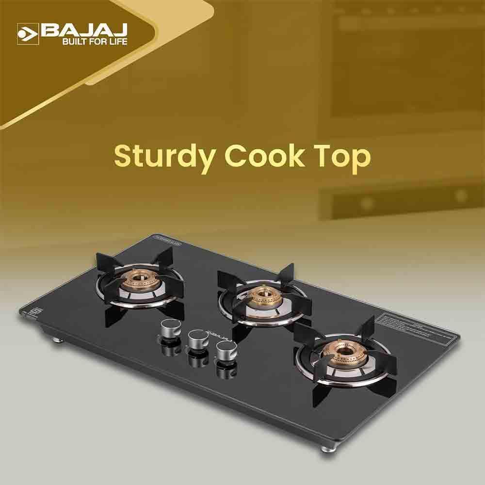 Bajaj 3BRGP8 Brass Burner Automatic Gas Stove (Black) Pai