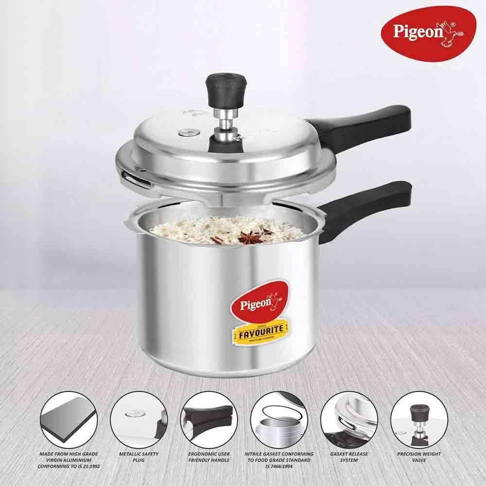 Pigeon By Stovekraft Litres Favourite Induction Base Aluminium Pressure  Cooker with Outer Lid (Silver)