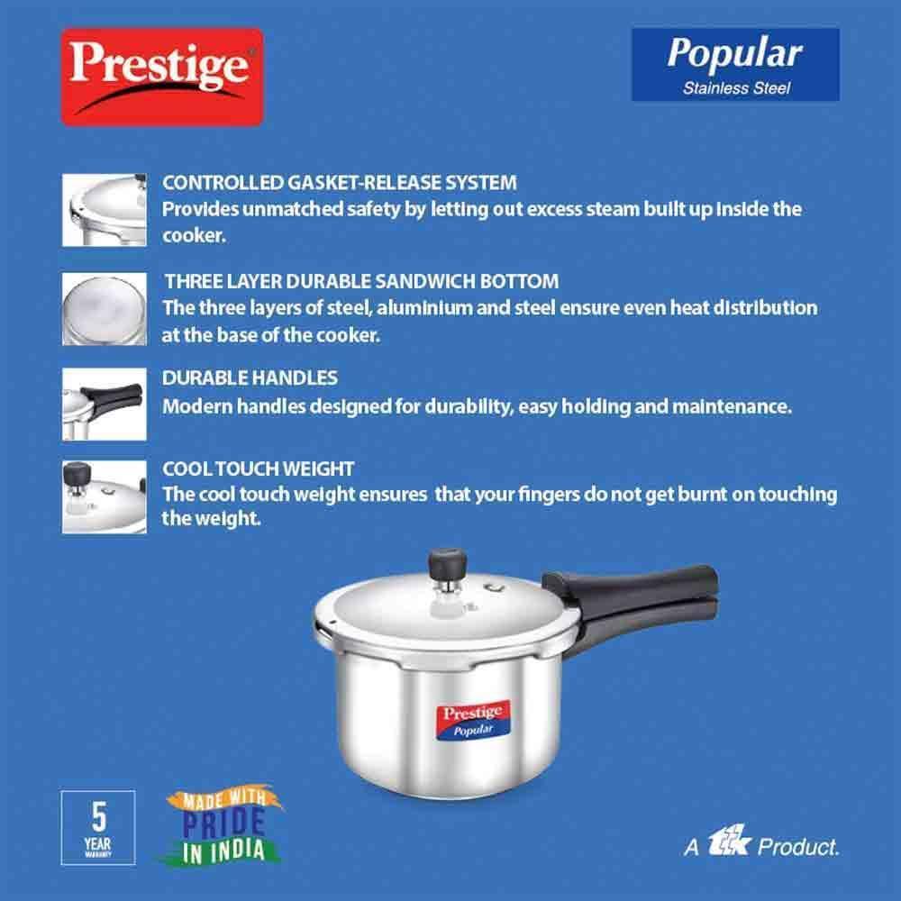 Buy Prestige Popular 3L Stainless Steel Pressure Cooker Safe