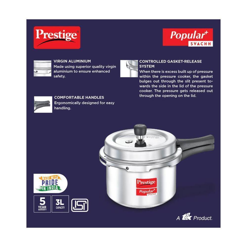 Prestige Popular Plus Svachh 3L Pressure Cooker Fast Clean