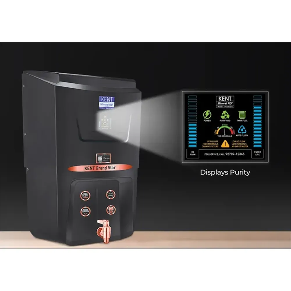 Kent Grand Star Litres RO+ UV+ UF+ Alkaline+ Copper+ TDS Control UV LED  Water Purifier (Black)