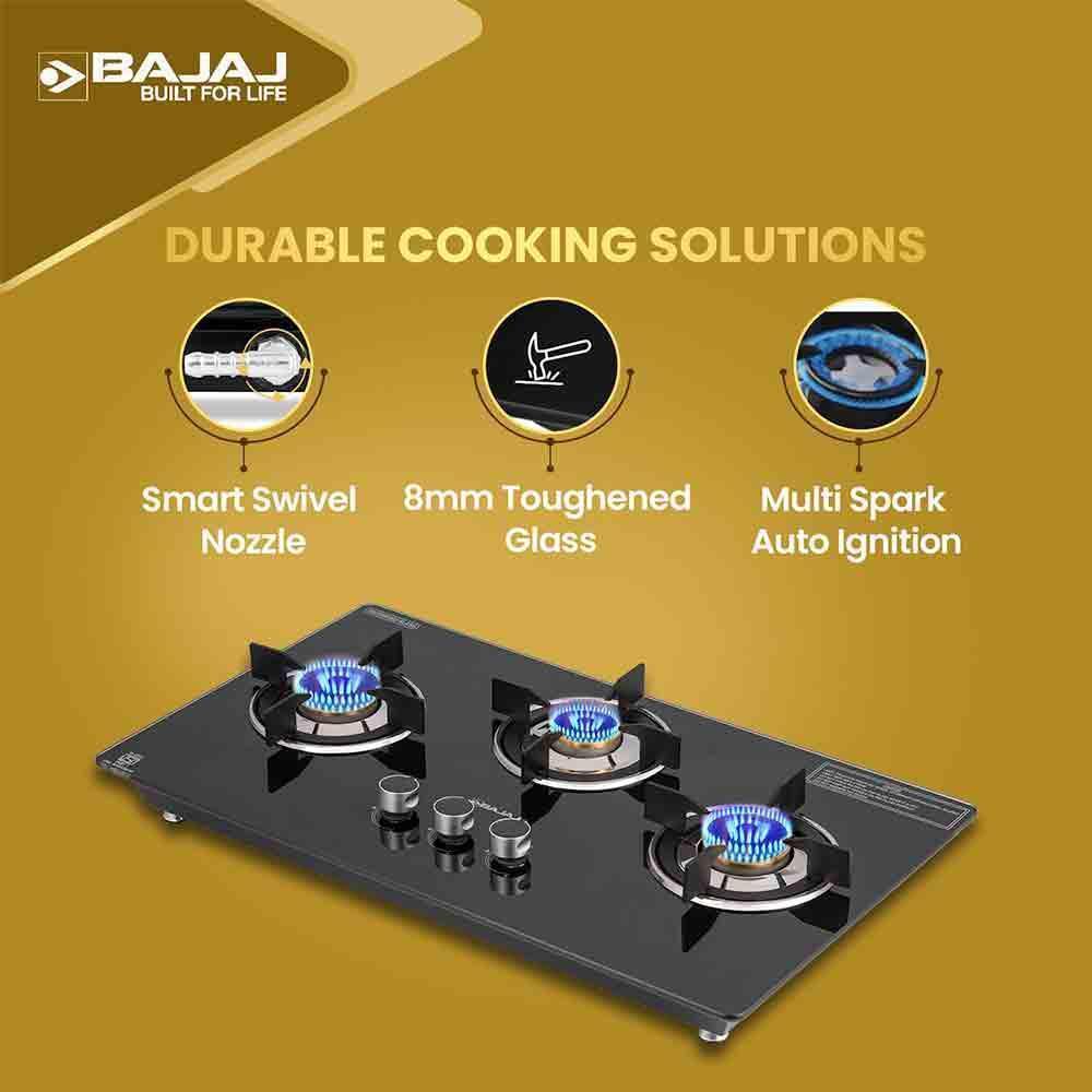 Bajaj 3BRGP8 Brass Burner Automatic Gas Stove (Black) Pai