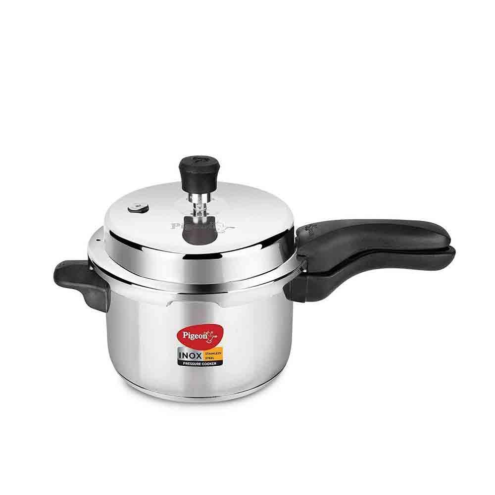 Pigeon Inox Litre Stainless Steel Pressure Cooker With Outer Lid (Silver)