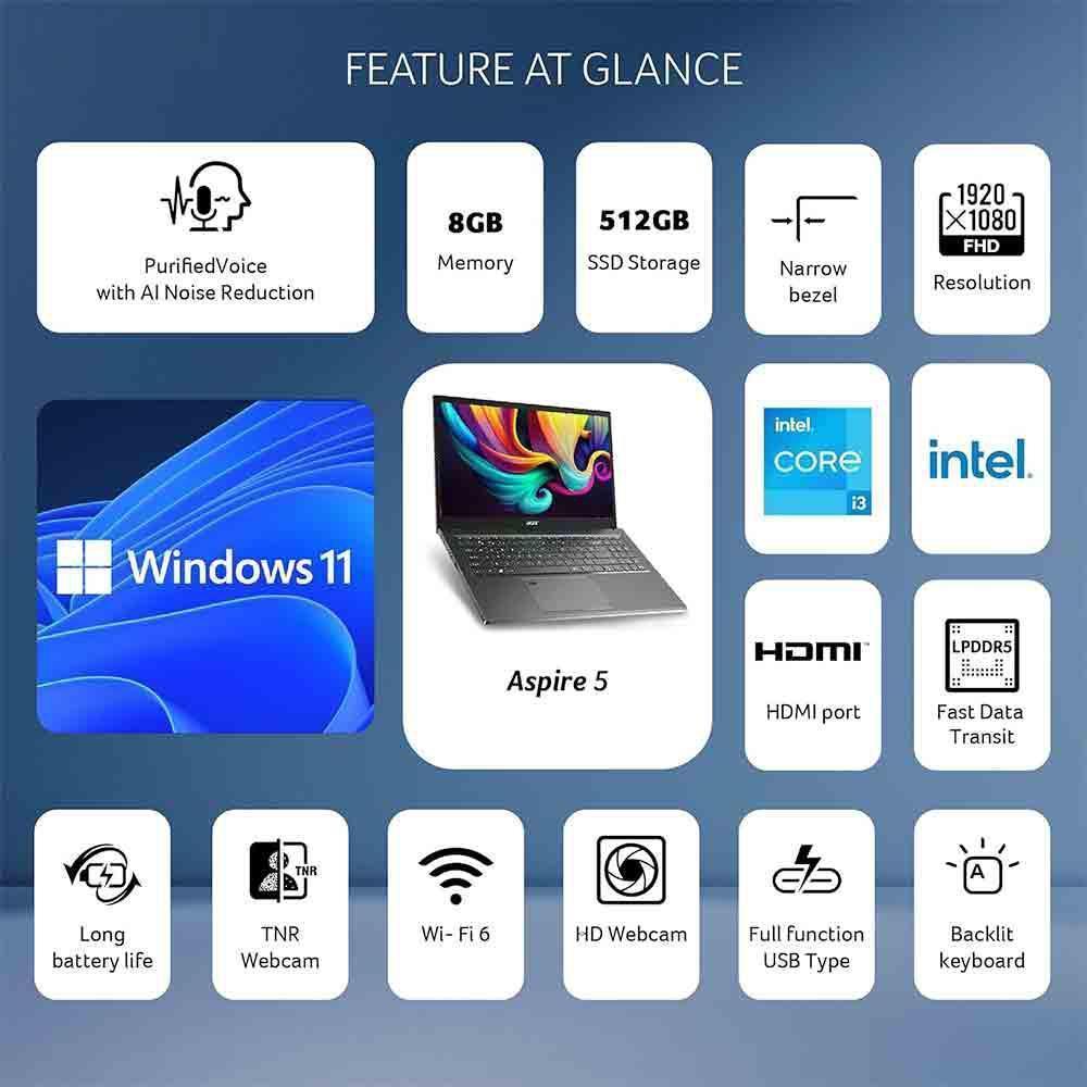 Acer NX.KHJSI.00B Intel Core i3 13th Gen Laptop - Sleek & Powerful
