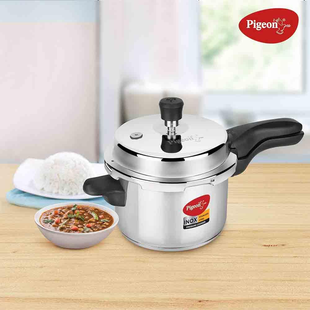Pigeon Inox Litre Stainless Steel Pressure Cooker With Outer Lid (Silver)