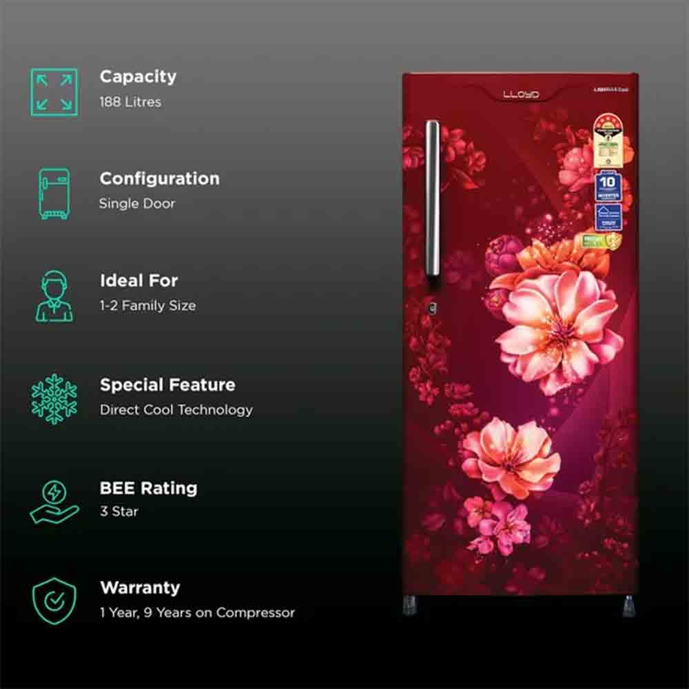Buy Lloyd 188L 3 Star Single Door Refrigerator with Antibacterial