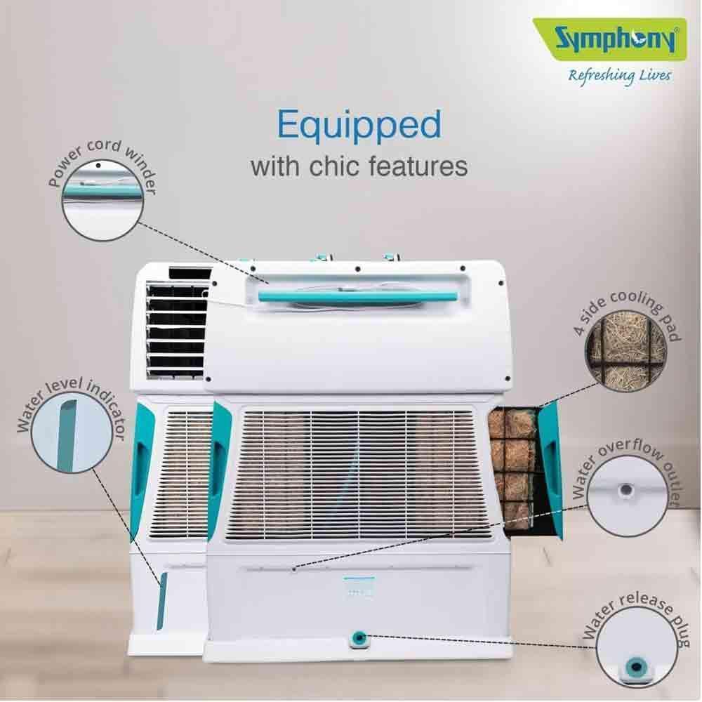 Symphony Touch 55 55 Litres Desert Air cooler(Aspen Cooling Pad Technology,  White)