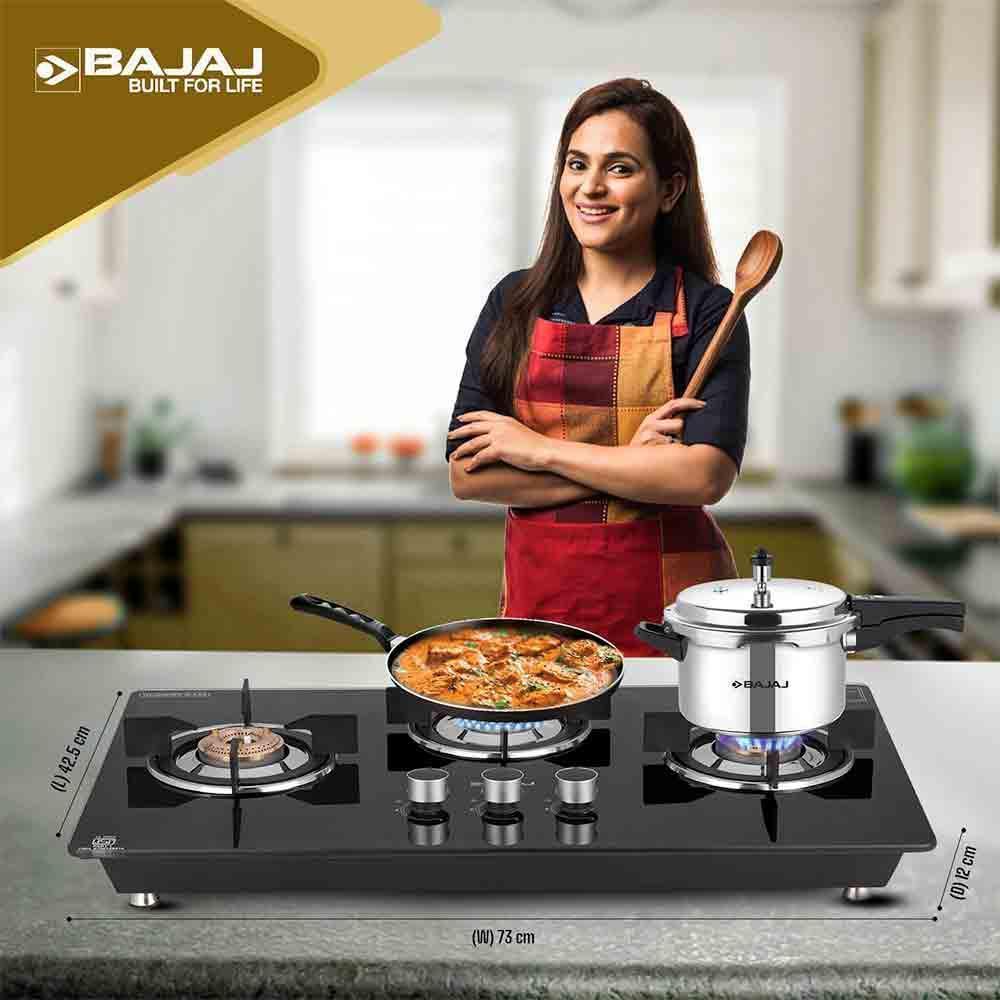 Bajaj 3BRGP8 Brass Burner Automatic Gas Stove (Black) Pai