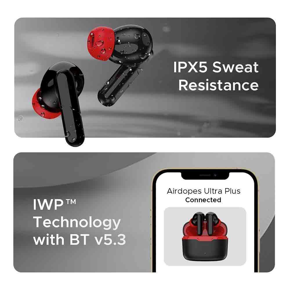 boAt Airdopes Ultra Plus TWS Earbuds With Environmental Noise Cancellation  (water resistant,50 Hour, Active Black)