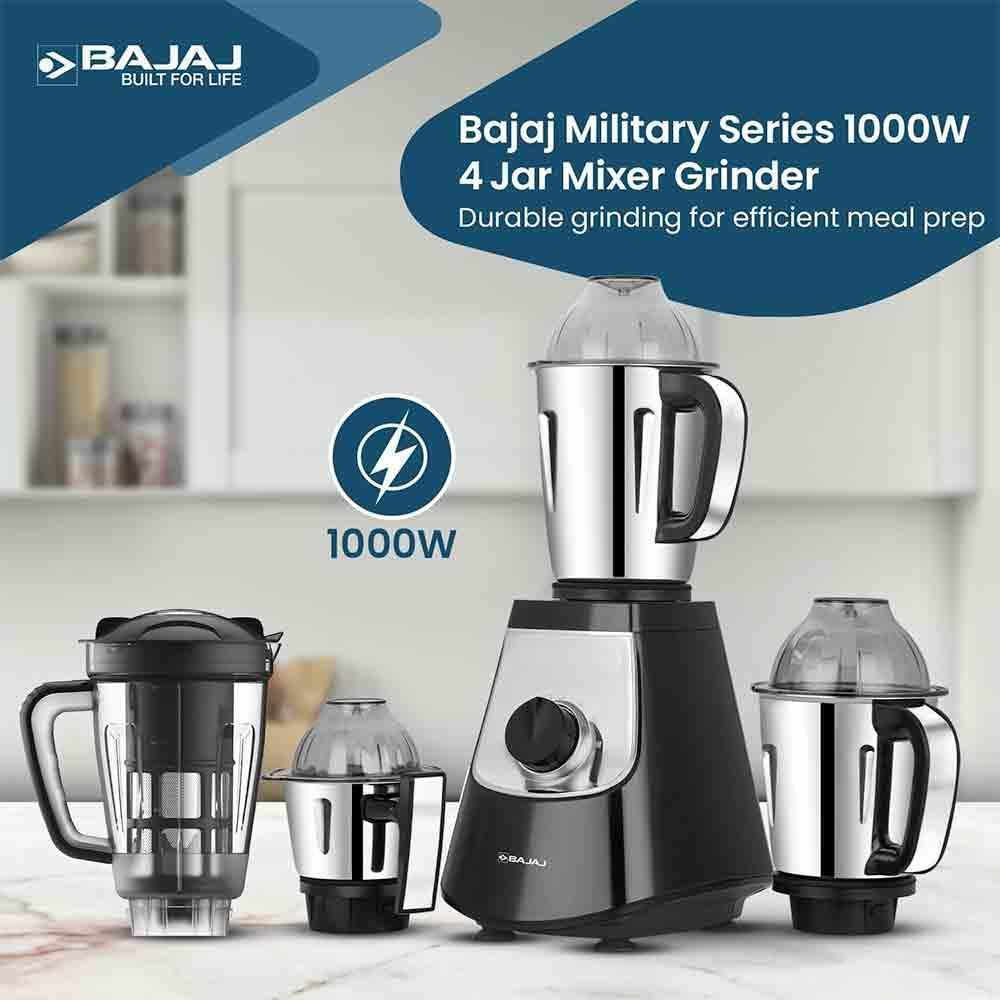 Buy Bajaj Military Series Evoque 1000W Mixer Grinder (4 Jars, Jet