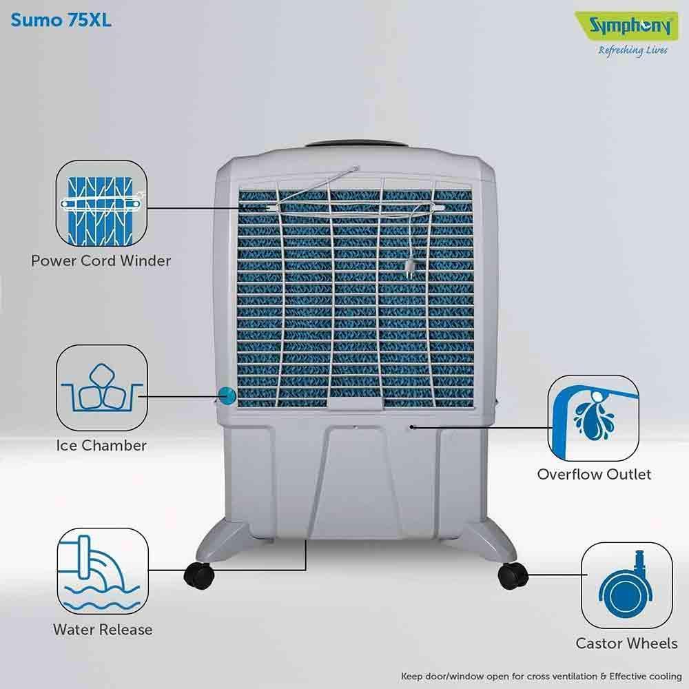 Symphony SUMO 75 XL 75 Litres Desert Air cooler With Inverter  Technology(i-pure Technology, Grey)