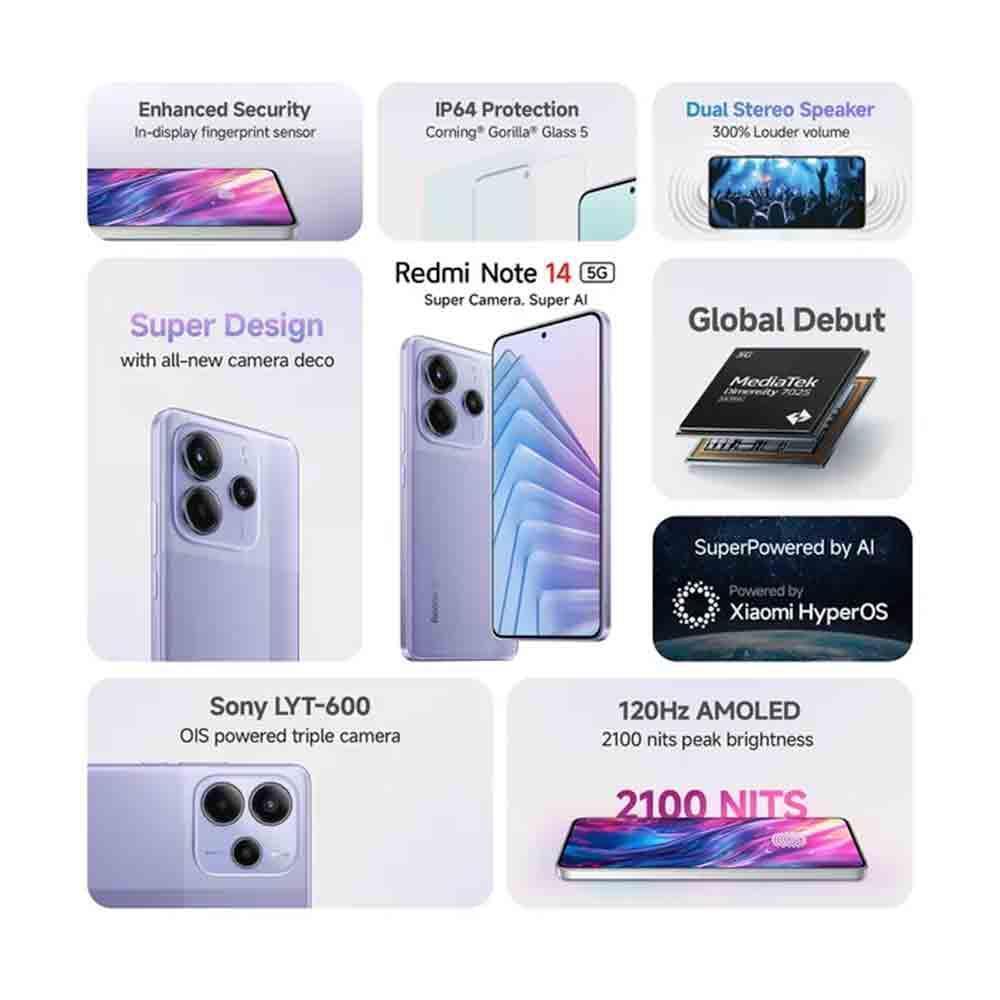 Xiaomi Redmi Note 14 5G (8GB RAM, 128GB ROM, Phantom Purple)