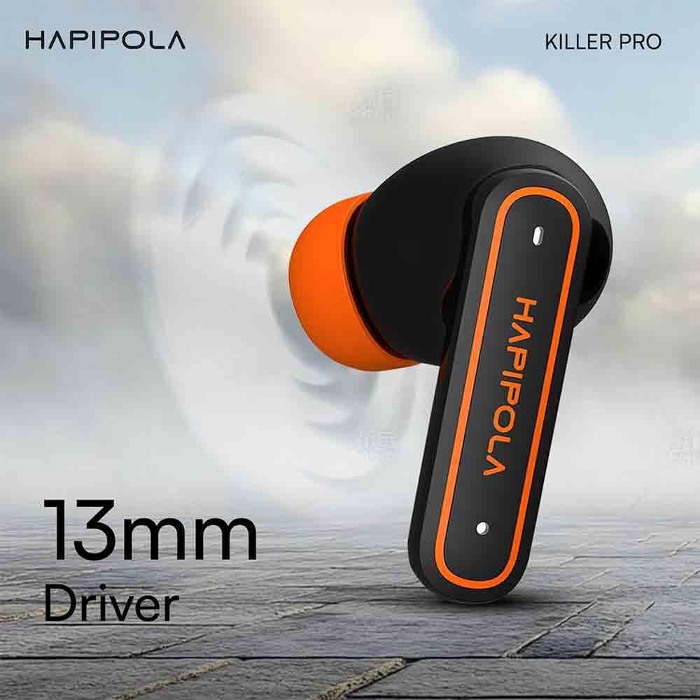 HAPIPOLA ANC Killer Pro True Wireless Stereo Earbuds(Active Noise  Cancellation, 40+ Hours Playtime, Touch Controls, Orange)