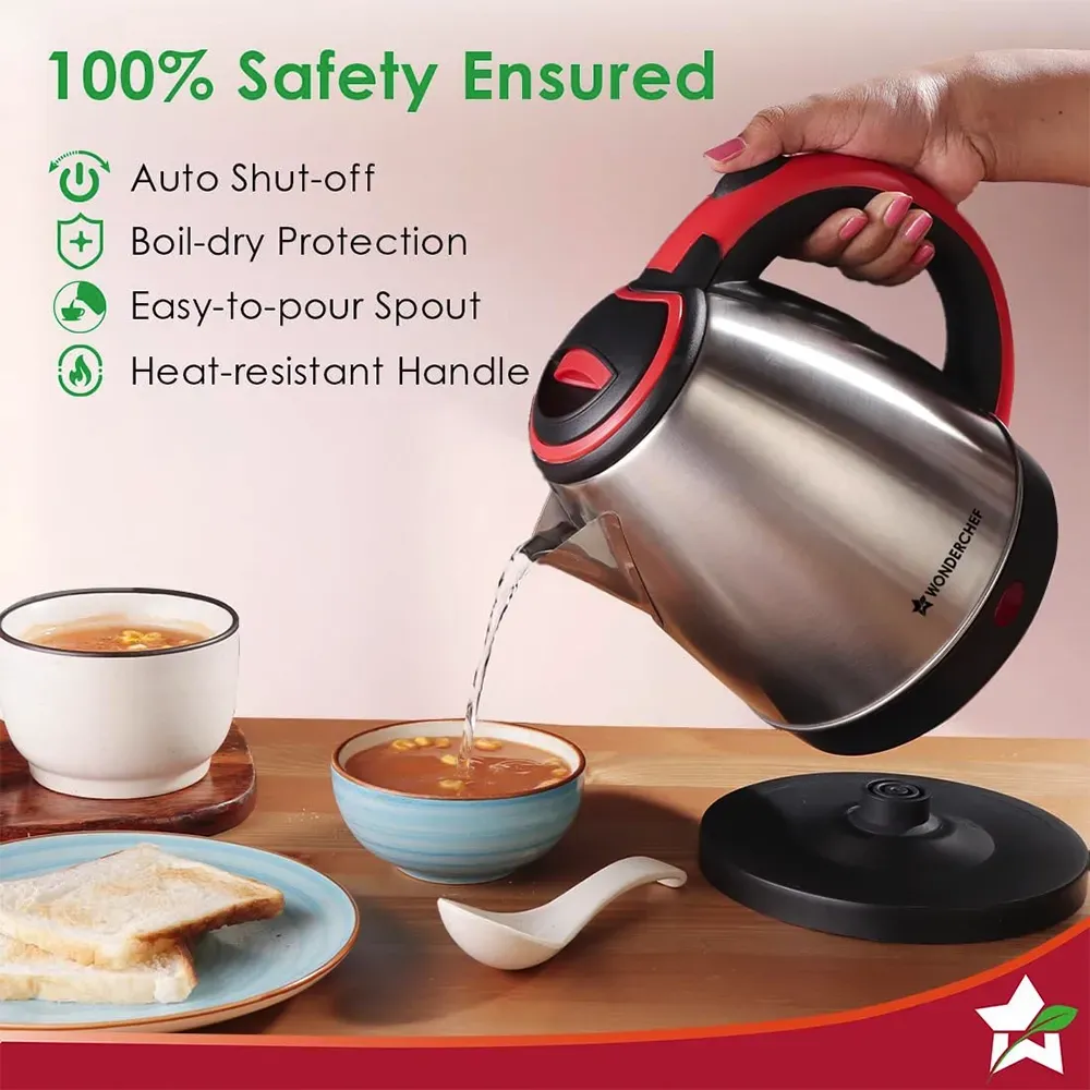 Wonderchef Litre Essenza Electric Kettle with 1350W, Auto Shut-off,  Stainless Steel Body