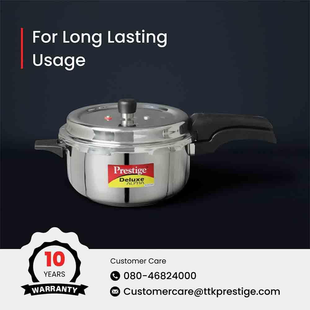 Prestige Litres Svachh Deluxe Alpha Stainless Steel Pressure Cooker with  Gas induction compatible, Controlled Gasket, Release System (Silver)