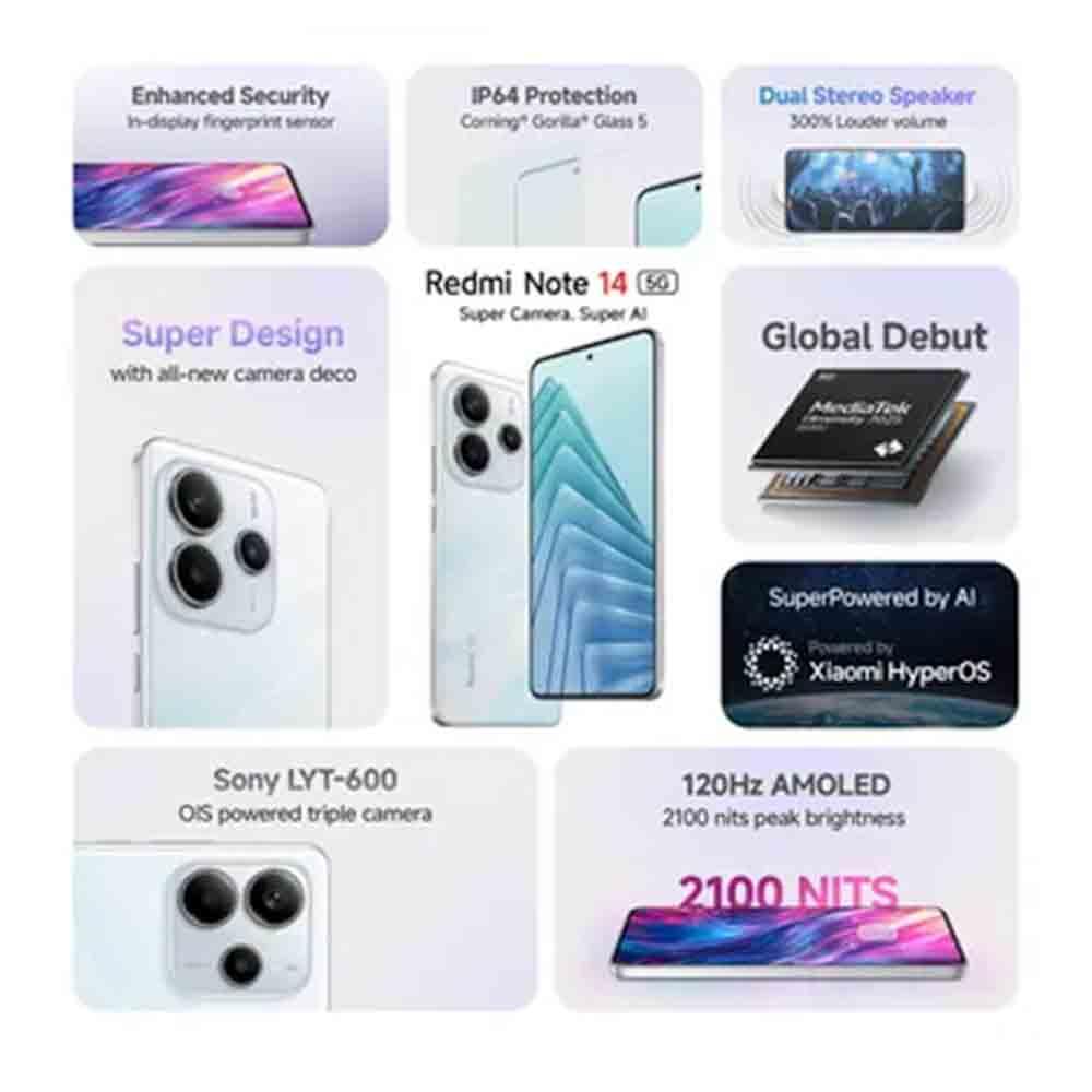Xiaomi Redmi Note 14 5G (6GB RAM, 128GB ROM, Mystique White)