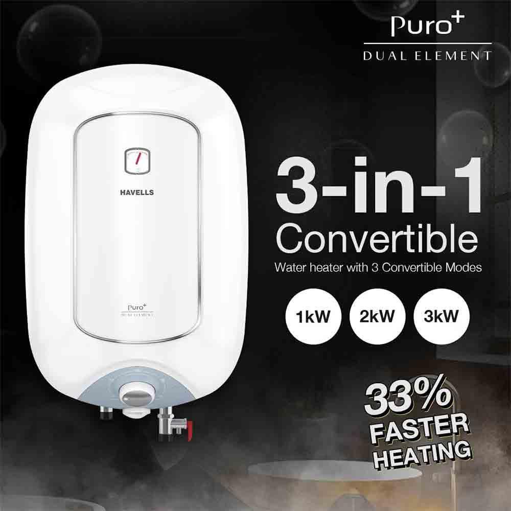 Havells Puro Plus 15 Litre Storage Water Heater 33% Faster Heating  Whirlflow Technology Feroglas Coated Tank Warranty: Year on Tank