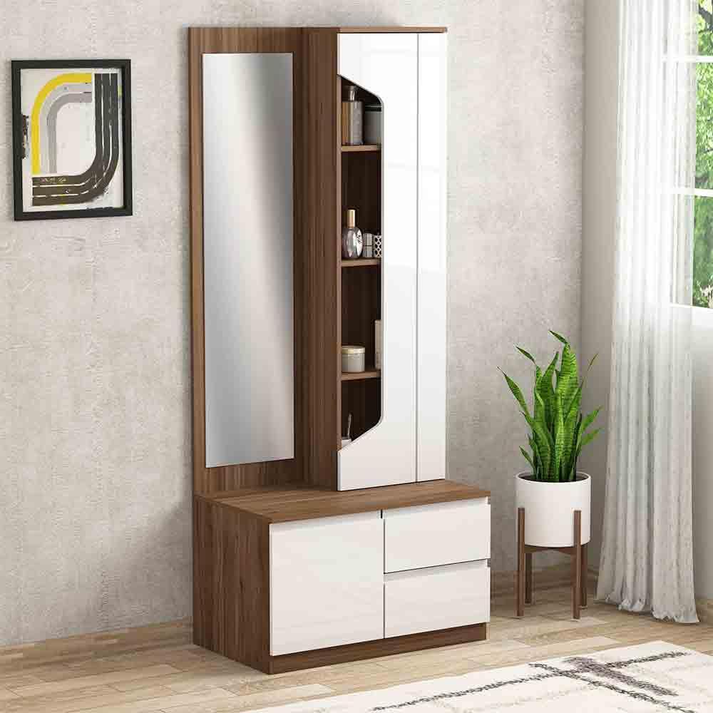 Imperial Melamine Faced Engineered Wood With Glass Shutters Dressing  Table(DROKR01, Pre Laminated Finish)